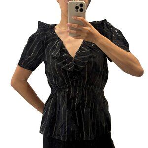 Michael Kors Black/Gold V-Neck Top Size Extra Small